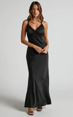 Showpo Nievie Lace Trim Bias Cut Midi Dress In Black -Showpo Women's Clothing Store Nievie Lace Trim Bias Cut Midi Dress in Black 1