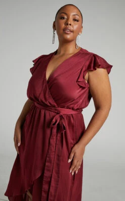 Showpo Novera Frill Sleeve Wrap Midi Dress In Wine 11 Showpo Novera Frill Sleeve Wrap Midi Dress In Wine -Showpo Women's Clothing Store Novera Wrap Midi dress in Wine 2528SD22040024032529 2