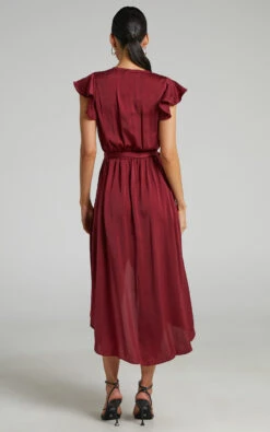 Showpo Novera Frill Sleeve Wrap Midi Dress In Wine 12 Showpo Novera Frill Sleeve Wrap Midi Dress In Wine -Showpo Women's Clothing Store Novera Wrap Midi dress in Wine 2528SD22040024032529 3