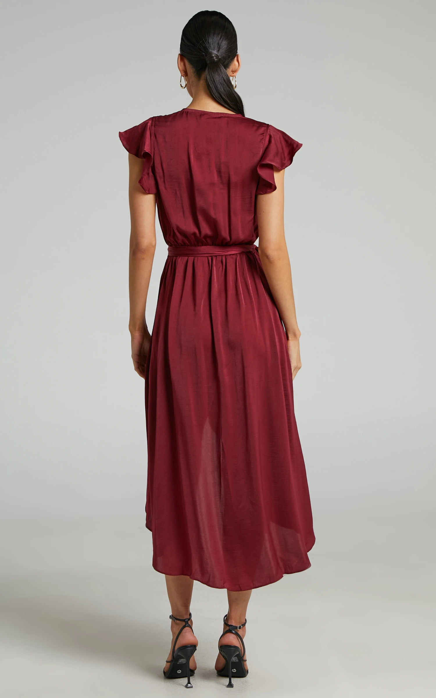 Showpo Novera Frill Sleeve Wrap Midi Dress In Wine 6 Showpo Novera Frill Sleeve Wrap Midi Dress In Wine - Image 6