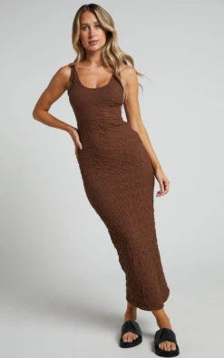 Showpo Novida Midi Dress - Textured Bodycon Dress In Chocolate -Showpo Women's Clothing Store Novida Midi Dress Textured Bodycon Dress in Chocolate 7