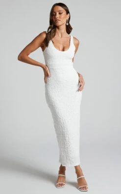 Showpo Novida Midi Dress - Textured Bodycon Dress In White