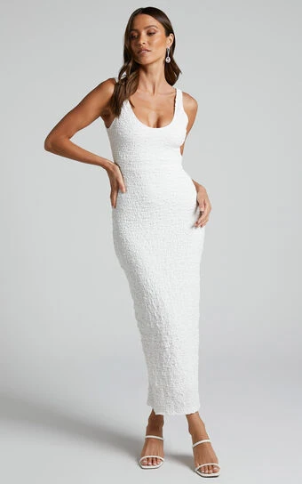 Showpo Novida Midi Dress - Textured Bodycon Dress In White 1 Showpo Novida Midi Dress - Textured Bodycon Dress In White