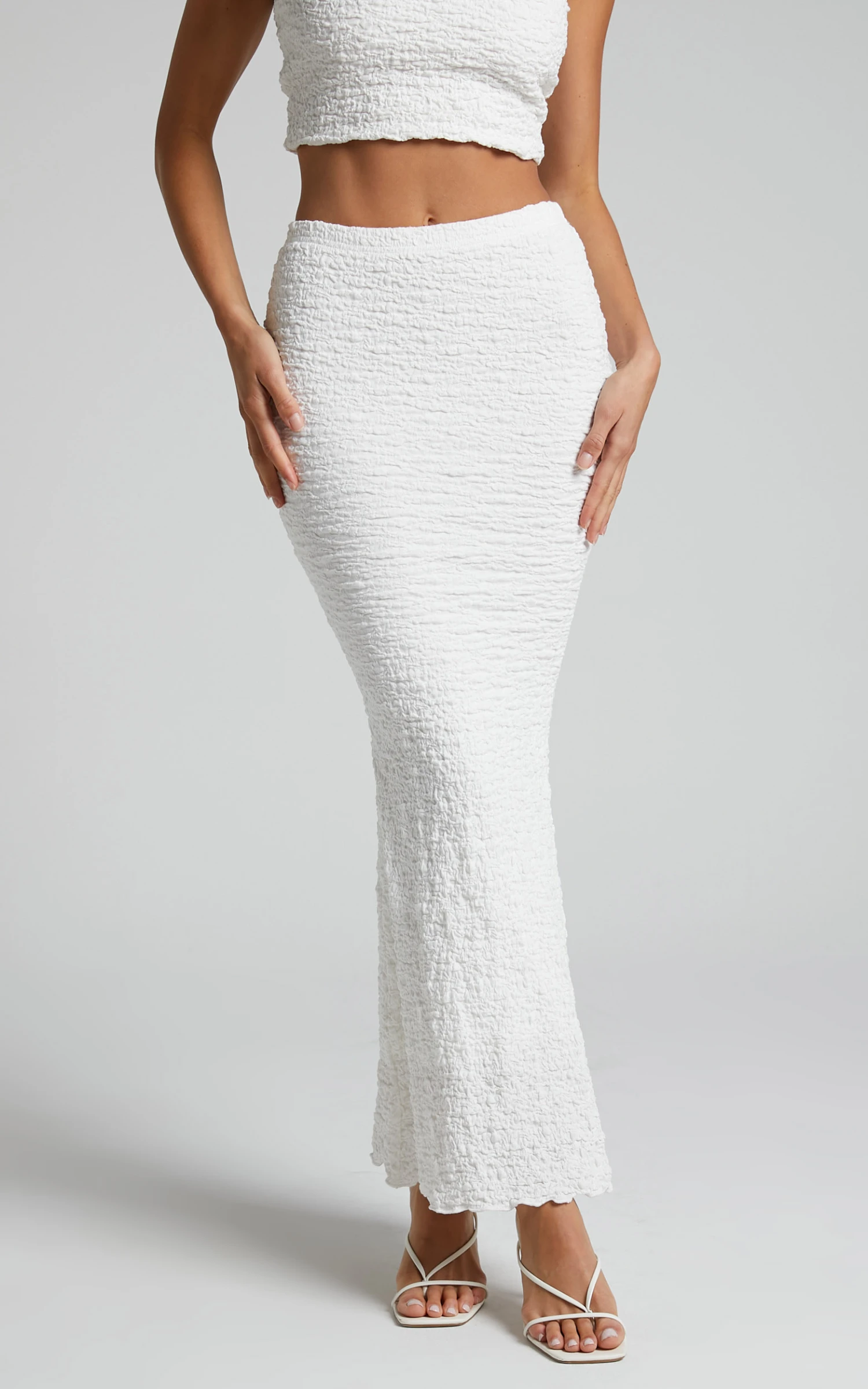 Showpo Novida Midi Skirt - Textured Bodycon Skirt In White 4 Showpo Novida Midi Skirt - Textured Bodycon Skirt In White - Image 4