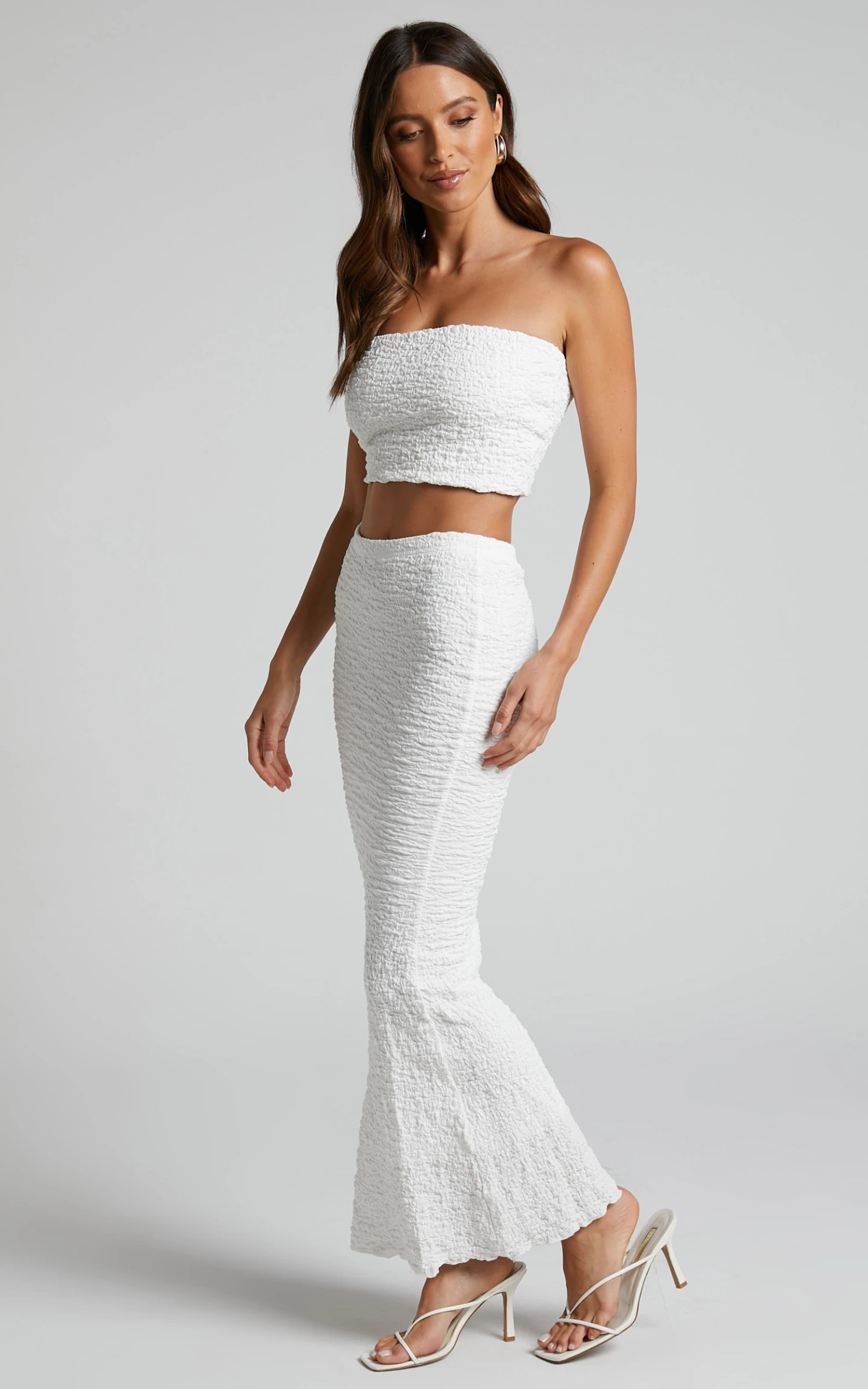 Showpo Novida Midi Skirt - Textured Bodycon Skirt In White 3 Showpo Novida Midi Skirt - Textured Bodycon Skirt In White - Image 3