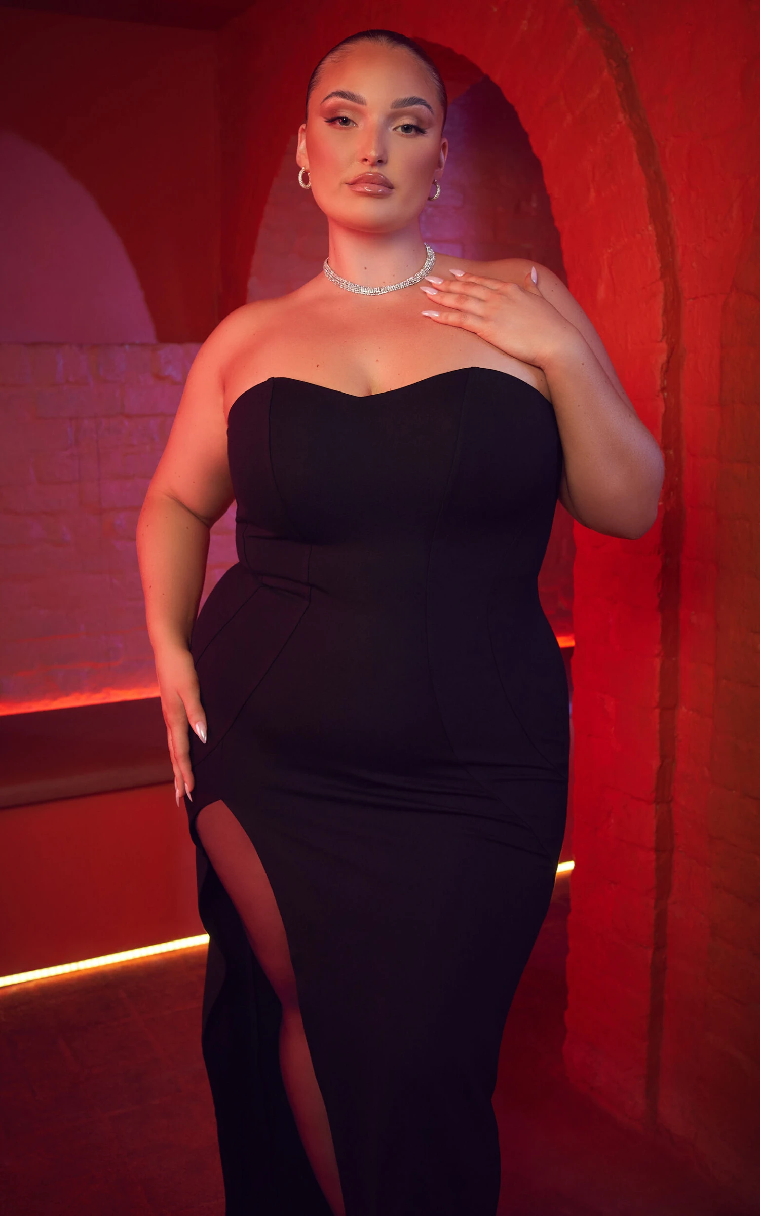 Showpo Oriella Panelled Thigh Split Strapless Maxi Dress In Black 3 Showpo Oriella Panelled Thigh Split Strapless Maxi Dress In Black - Image 3