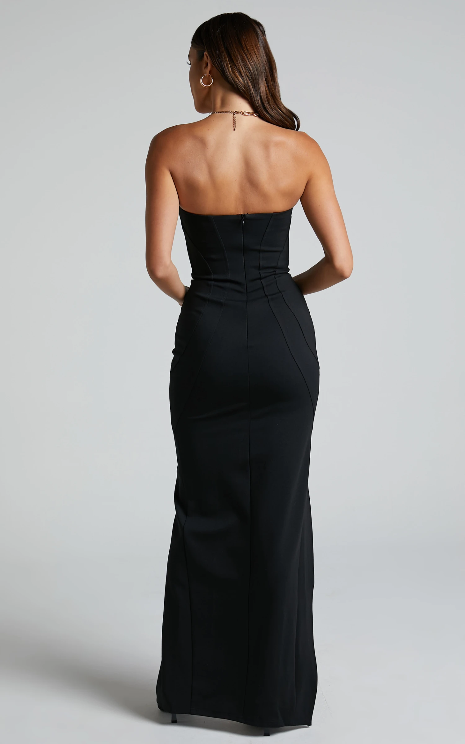 Showpo Oriella Panelled Thigh Split Strapless Maxi Dress In Black 8 Showpo Oriella Panelled Thigh Split Strapless Maxi Dress In Black - Image 8