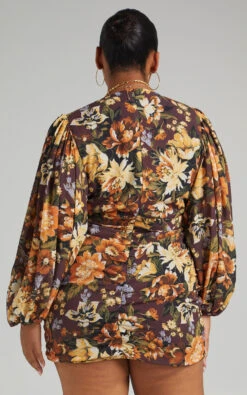 Showpo Latiana Ruched Plunge Neck Mini Dress In Indulgent Bloom -Showpo Women's Clothing Store PARIS X LUCY X ANTHONY 1.12.2156377