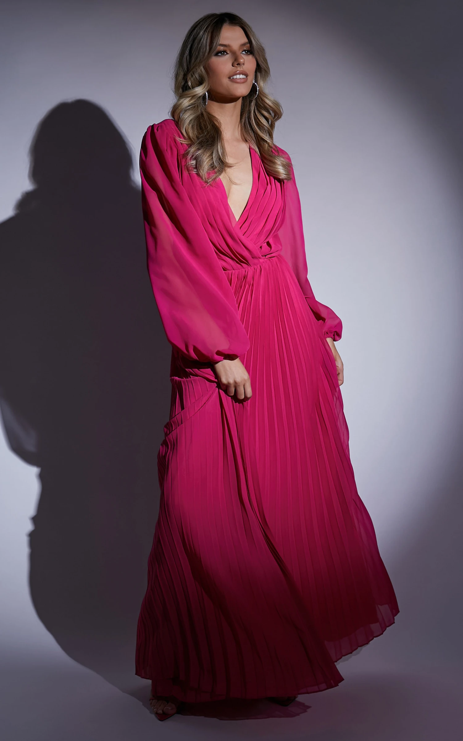 Showpo Palatine Long Sleeve Wrap Pleated Maxi Dress In Pink 2 Showpo Palatine Long Sleeve Wrap Pleated Maxi Dress In Pink - Image 2