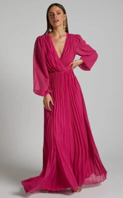 Showpo Palatine Long Sleeve Wrap Pleated Maxi Dress In Pink 11 Showpo Palatine Long Sleeve Wrap Pleated Maxi Dress In Pink -Showpo Women's Clothing Store Palatine Long Sleeve Wrap Pleated Maxi Dress in Pink 1