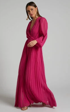 Showpo Palatine Long Sleeve Wrap Pleated Maxi Dress In Pink 10 Showpo Palatine Long Sleeve Wrap Pleated Maxi Dress In Pink -Showpo Women's Clothing Store Palatine Long Sleeve Wrap Pleated Maxi Dress in Pink 3