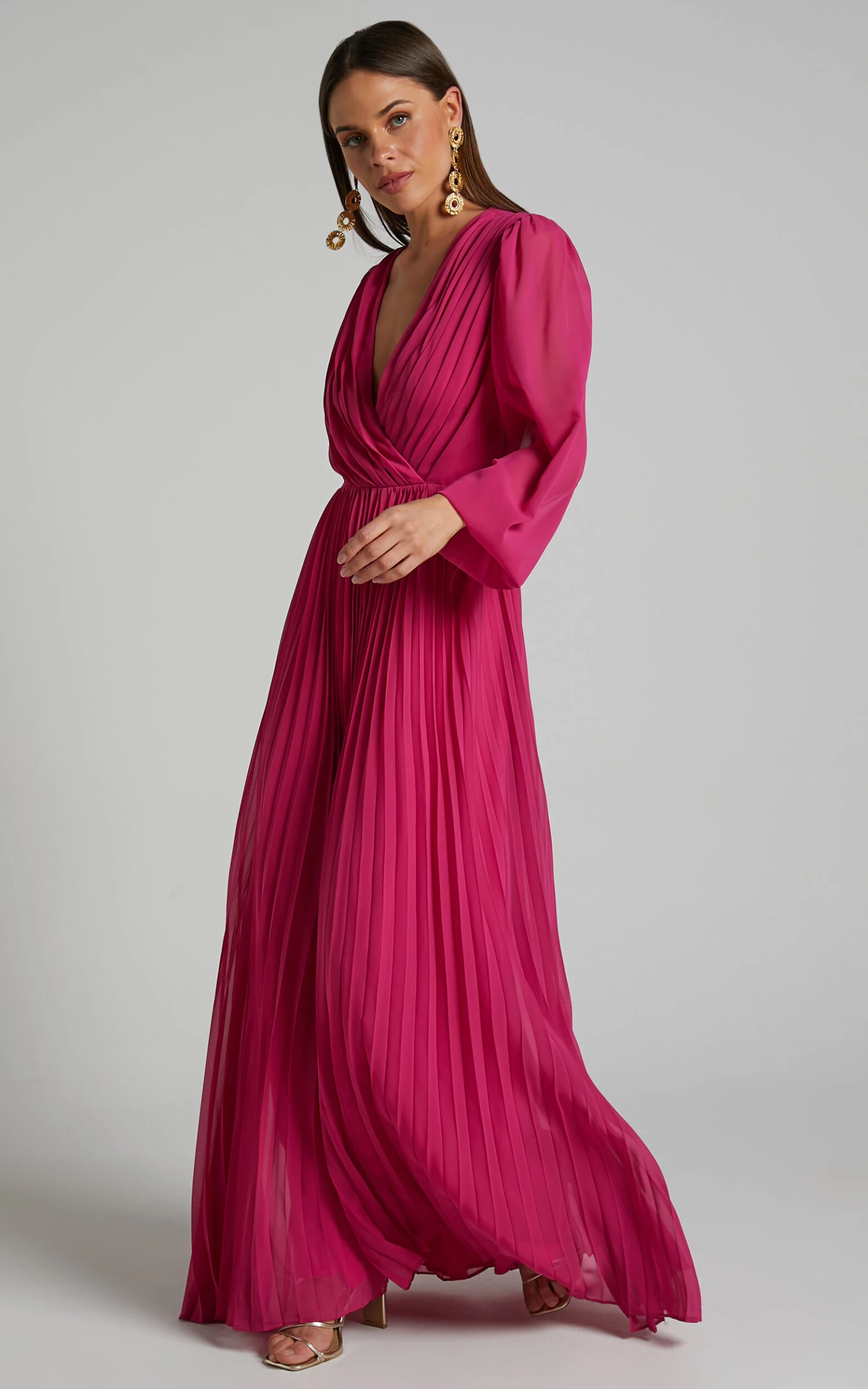 Showpo Palatine Long Sleeve Wrap Pleated Maxi Dress In Pink 3 Showpo Palatine Long Sleeve Wrap Pleated Maxi Dress In Pink - Image 3