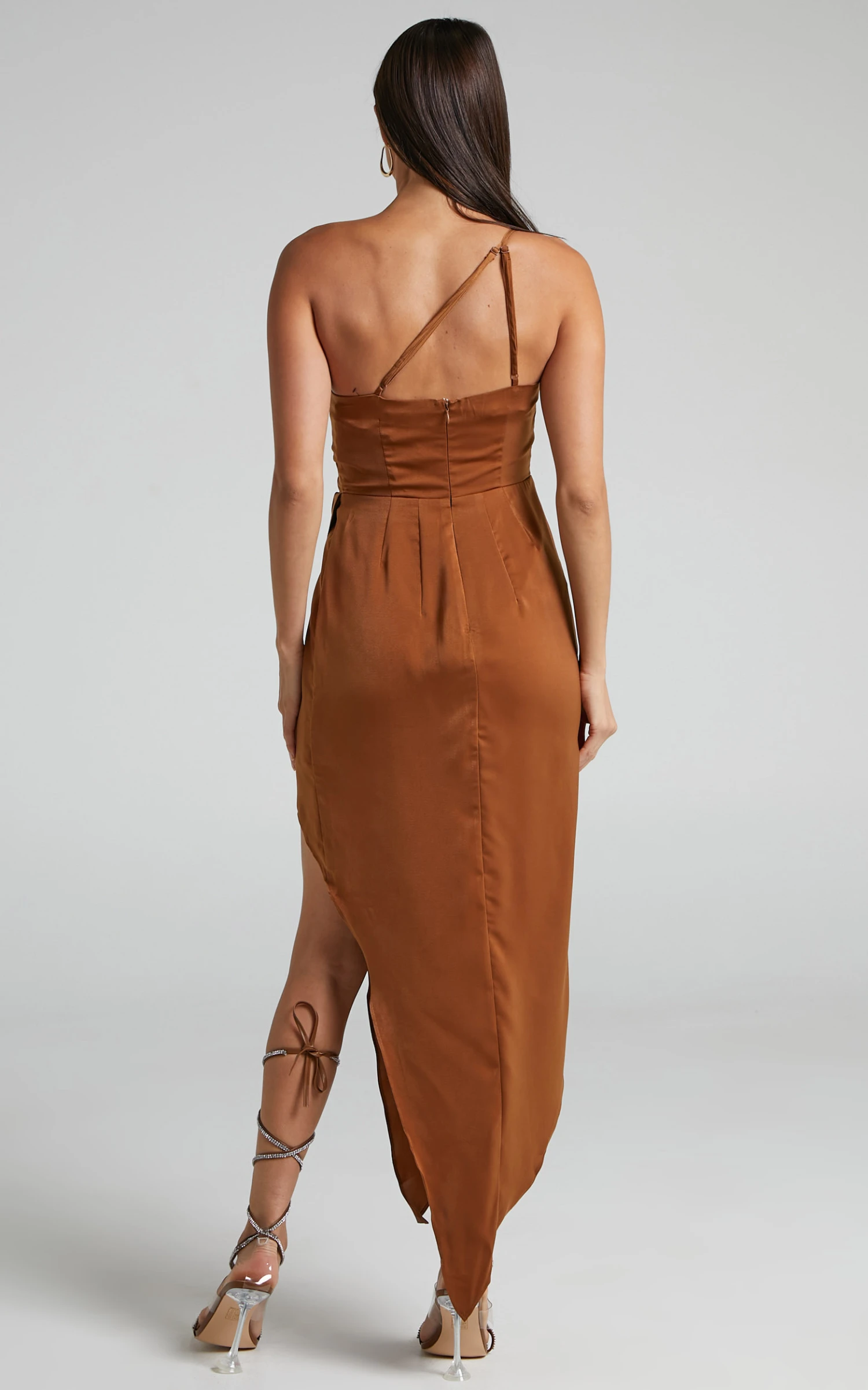Showpo Parker Asymmetric Drape Front One Shoulder Maxi Dress In Bronze 4 Showpo Parker Asymmetric Drape Front One Shoulder Maxi Dress In Bronze - Image 4