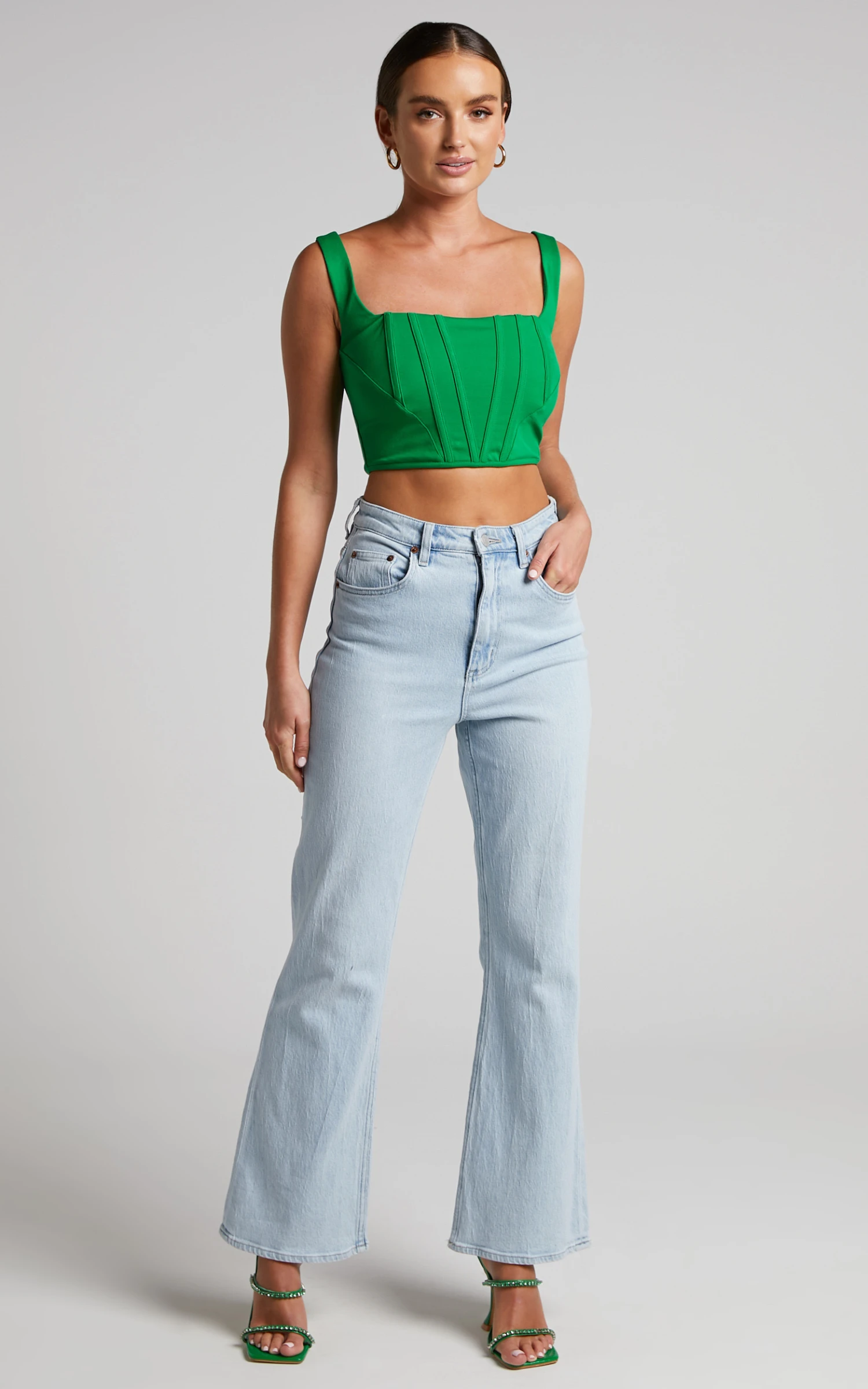 Showpo Pellar Top - Square Neck Corset Top In Green 4 Showpo Pellar Top - Square Neck Corset Top In Green - Image 4