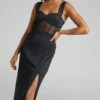 Showpo Perrie Mesh Corset Maxi Dress In Black
