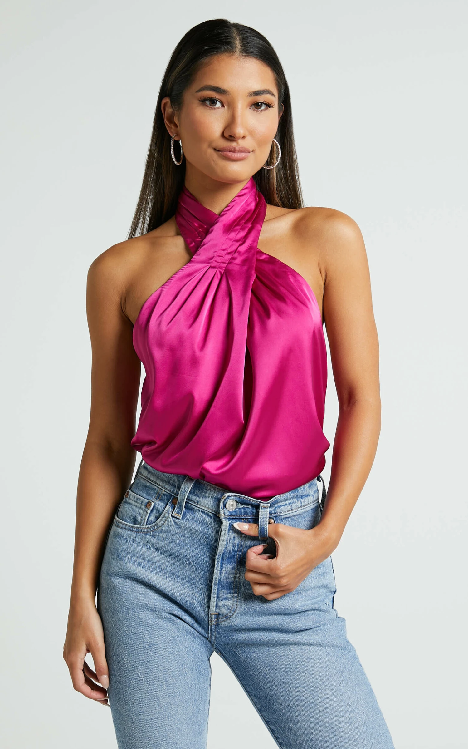 Showpo Perry Top - Halter Neck Twist Top In Magenta 3 Showpo Perry Top - Halter Neck Twist Top In Magenta - Image 3