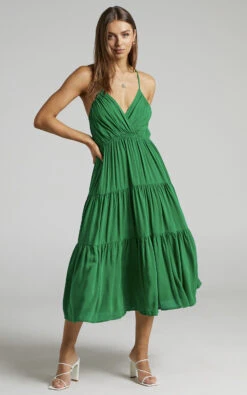 Showpo Phaloma V Neck Tiered Midi Dress In Emerald -Showpo Women's Clothing Store Phaloma Midi Dress in Emerald 2528SD22040017022529