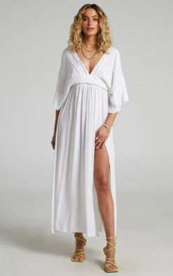 Showpo Phillipha Underbust Tie Angel Sleeve Maxi Dress In White