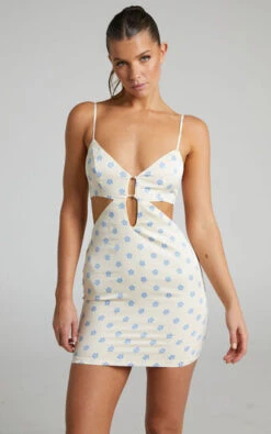 Showpo Priya Cut Out Mini Dress In Cream