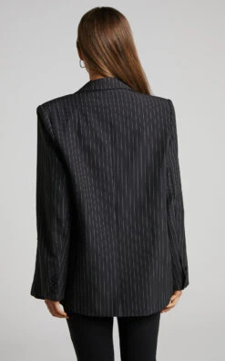 Showpo Queennie Blazer - Oversized Single Breasted Blazer In Black Pinstripe 14 Showpo Queennie Blazer - Oversized Single Breasted Blazer In Black Pinstripe -Showpo Women's Clothing Store Queennie Blazer Oversized Single Breasted Pinstripe Blazer in Black Pinstripe 2528SO22100005012529 10
