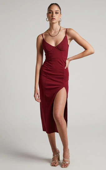Showpo Reuven Corset Midi Dress In Wine 1 Showpo Reuven Corset Midi Dress In Wine