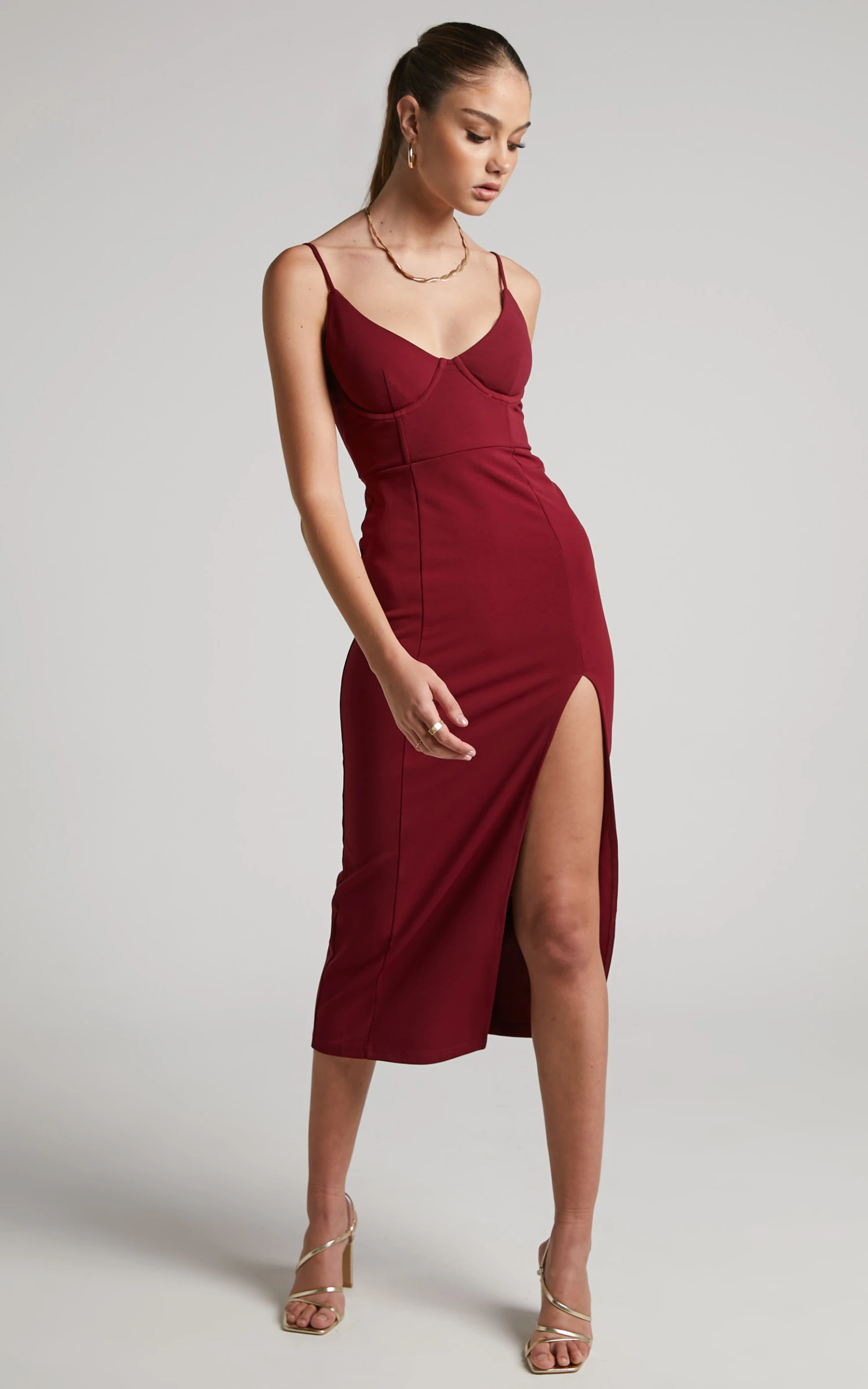 Showpo Reuven Corset Midi Dress In Wine 5 Showpo Reuven Corset Midi Dress In Wine - Image 5