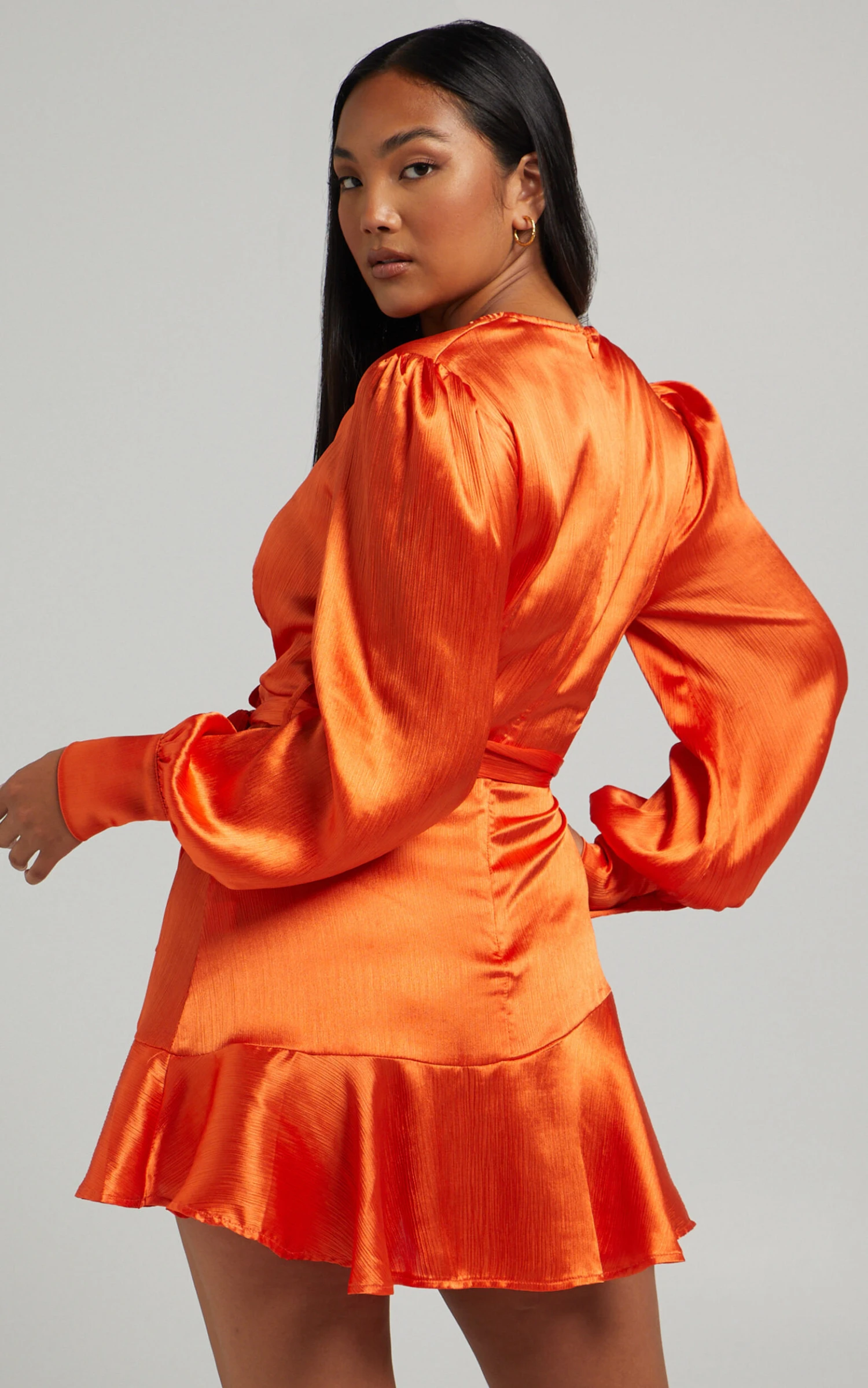 Showpo Francille Long Sleeve Wrap Mini Dress In Orange 6 Showpo Francille Long Sleeve Wrap Mini Dress In Orange - Image 6