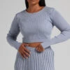 Showpo Isador Button Detail Knit Top In Steel Blue