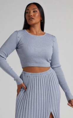 Showpo Isador Button Detail Knit Top In Steel Blue -Showpo Women's Clothing Store RHEANNA X LUCY X ANTHONY 25.10.2122528