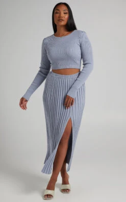 Showpo Isador Button Detail Knit Top In Steel Blue -Showpo Women's Clothing Store RHEANNA X LUCY X ANTHONY 25.10.2122532