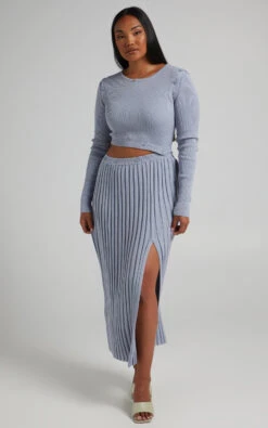 Showpo Isador Button Detail Knit Top In Steel Blue -Showpo Women's Clothing Store RHEANNA X LUCY X ANTHONY 25.10.2122570