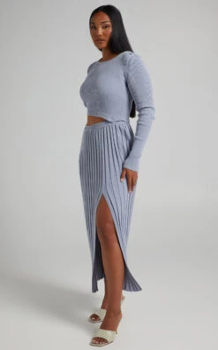 Showpo Isador Button Detail Knit Top In Steel Blue -Showpo Women's Clothing Store RHEANNA X LUCY X ANTHONY 25.10.2122579