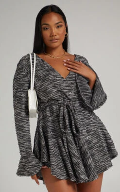 Showpo Thea Wrap Front Bell Sleeve Mini Dress In Multi