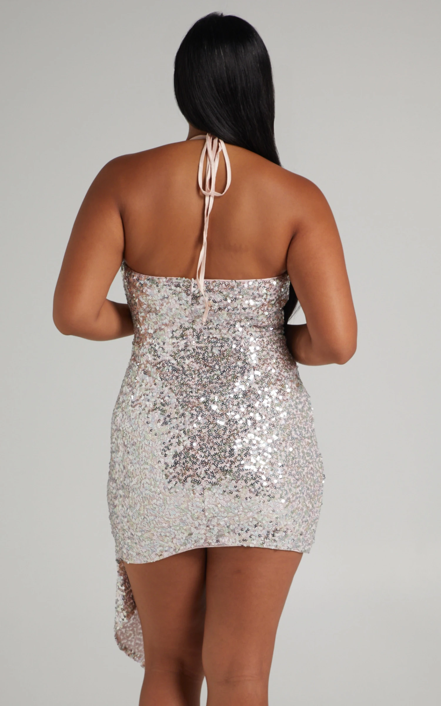 Showpo Schelley Drape Detail Halter Mini Dress In Multi Sequin 6 Showpo Schelley Drape Detail Halter Mini Dress In Multi Sequin - Image 6