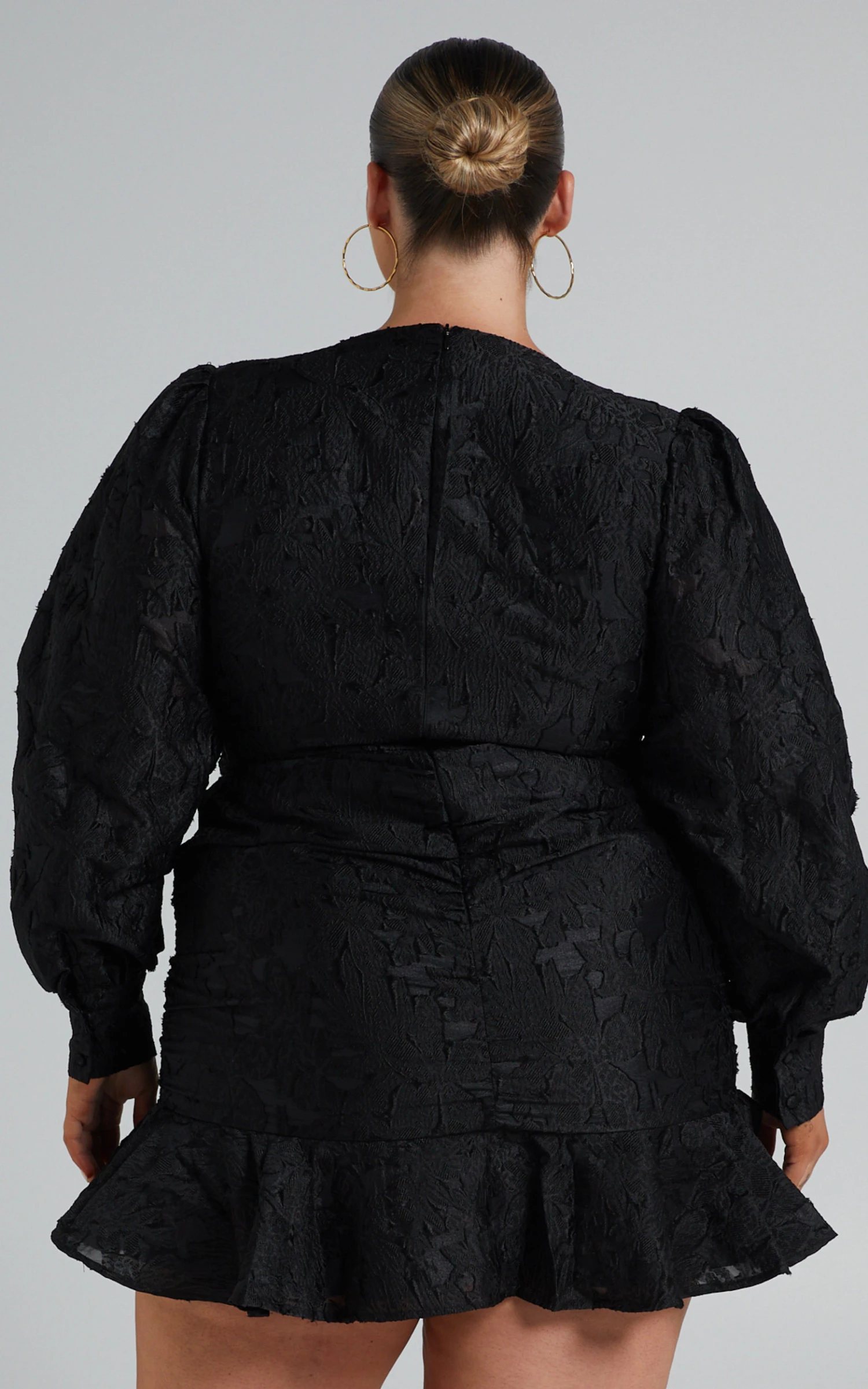 Showpo Baxia Textured Balloon Sleeve Mini Dress In Black 7 Showpo Baxia Textured Balloon Sleeve Mini Dress In Black - Image 7