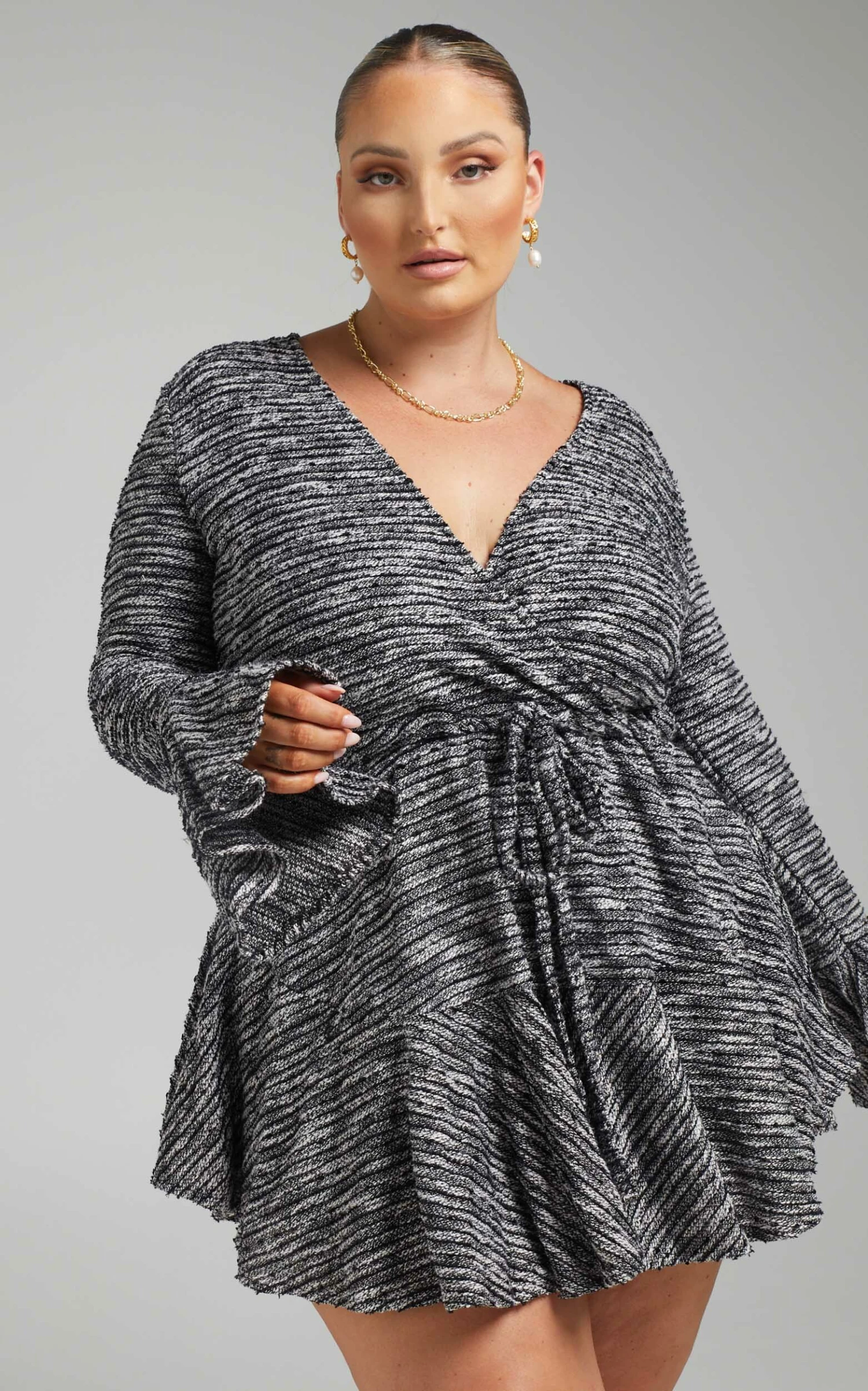 Showpo Thea Wrap Front Bell Sleeve Mini Dress In Multi 3 Showpo Thea Wrap Front Bell Sleeve Mini Dress In Multi - Image 3