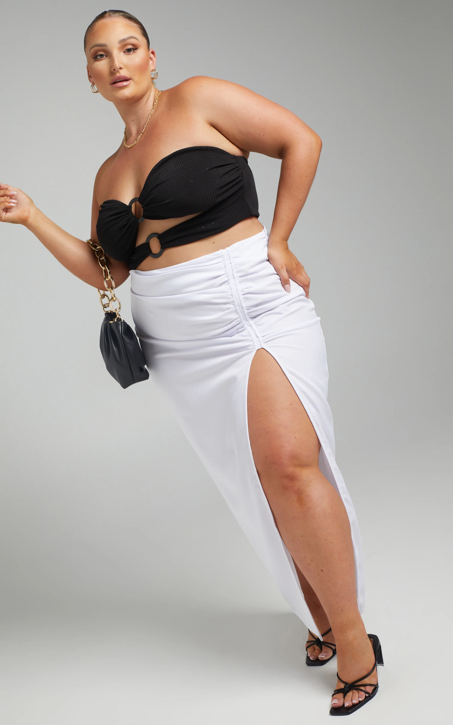 Showpo Eilly Maxi Skirt With Ruched Side Split In White 3 Showpo Eilly Maxi Skirt With Ruched Side Split In White - Image 3