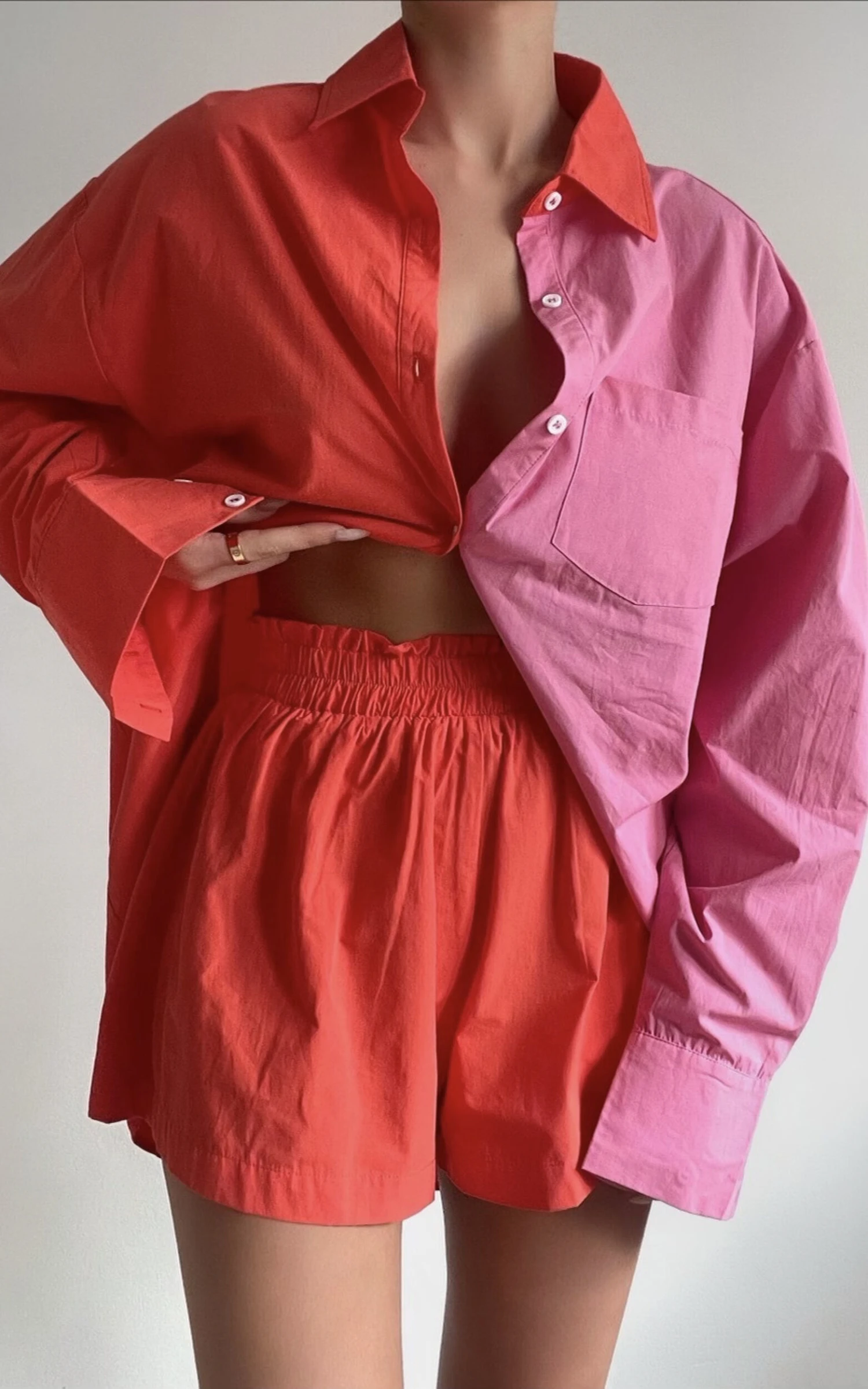 Showpo Roewe Colour Block Oversized Button Up Shirt In Oxy Fire & Pink - Image 2