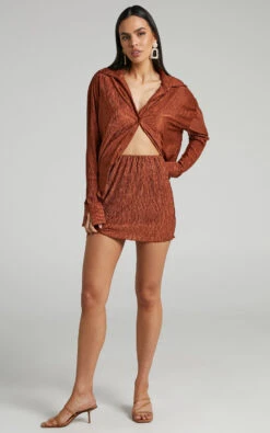 Showpo Rosamund Relaxed Button Up Crinkle Shirt In Clay 10 Showpo Rosamund Relaxed Button Up Crinkle Shirt In Clay -Showpo Women's Clothing Store ROSAMUND RELAXED BUTTON UP PLISSE SHIRT IN CLAY