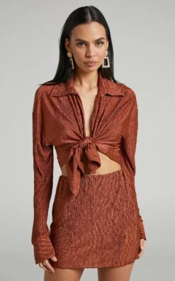 Showpo Rosamund Relaxed Button Up Crinkle Shirt In Clay 12 Showpo Rosamund Relaxed Button Up Crinkle Shirt In Clay -Showpo Women's Clothing Store ROSAMUND RELAXED BUTTON UP PLISSE SHIRT IN CLAY 9