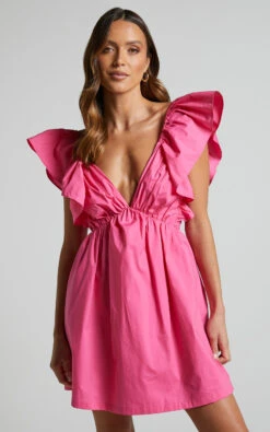 Showpo Raiza Mini Dress - Ruffle Sleeve Tie Back Plunge Dress In Fuchsia 14 Showpo Raiza Mini Dress - Ruffle Sleeve Tie Back Plunge Dress In Fuchsia -Showpo Women's Clothing Store Raiza Mini Dress Ruffle Sleeve Tie Back Plunge Dress in Fuchsia 3