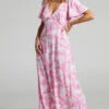 Showpo Ranella Button Front Midi Dress In Pink Floral