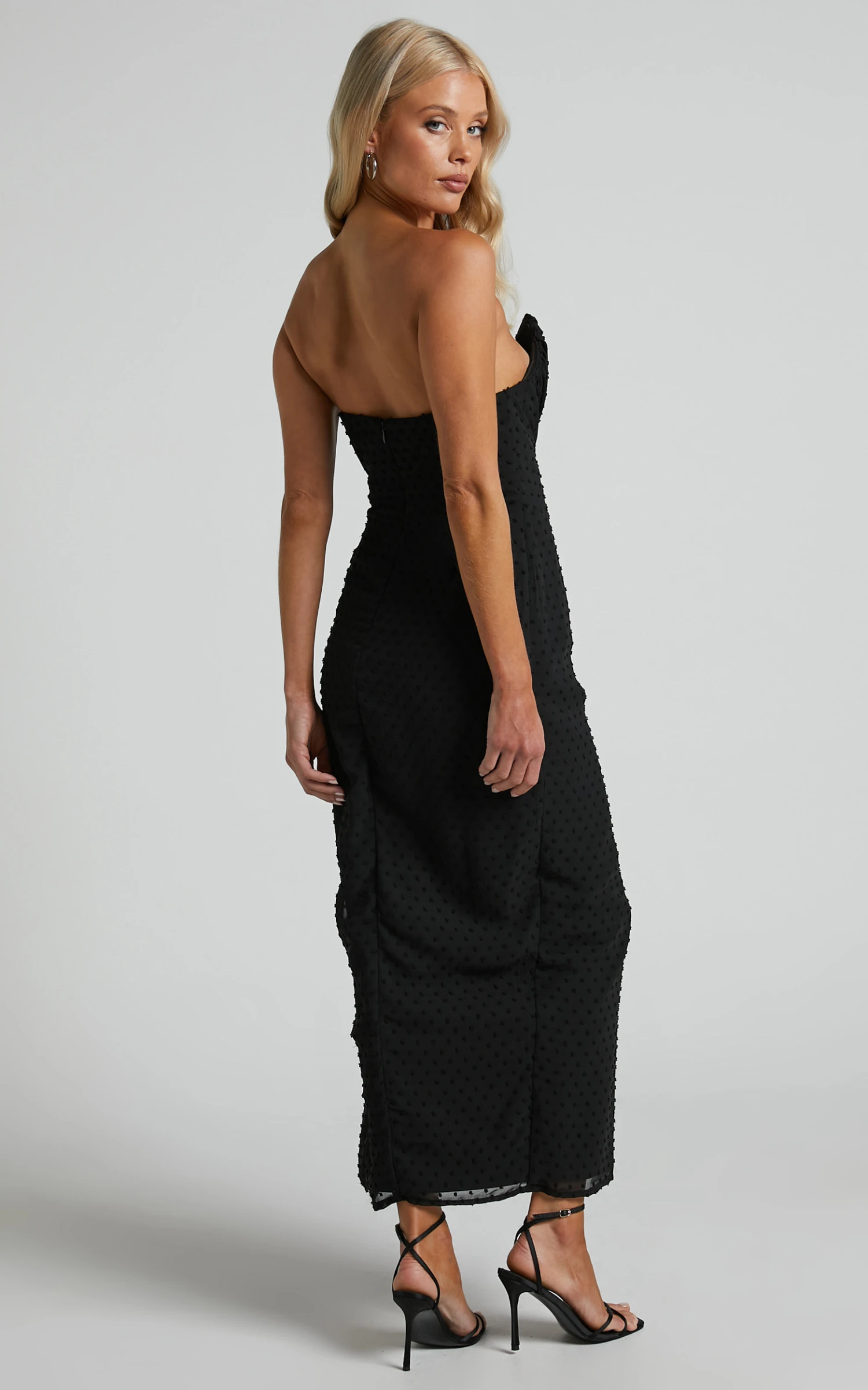 Showpo Raquella Maxi Dress - Twist Front Thigh Split Strapless Dress In Black - Image 8