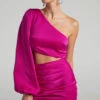 Showpo Rayanna One Shoulder Long Sleeve Cut Out Mini Dress In Fuchsia