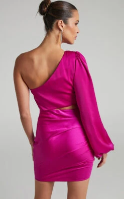 Showpo Rayanna One Shoulder Long Sleeve Cut Out Mini Dress In Fuchsia -Showpo Women's Clothing Store Rayanna One Shoulder Long Sleeve Cut Out Mini Dress in Fuchsia 2528SD22020050022529 4