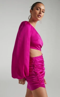 Showpo Rayanna One Shoulder Long Sleeve Cut Out Mini Dress In Fuchsia -Showpo Women's Clothing Store Rayanna One Shoulder Long Sleeve Cut Out Mini Dress in Fuchsia 2528SD22020050022529 8