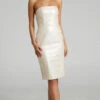 Showpo Reiko Strapless Patent Faux Leather Midi Dress In Oyster