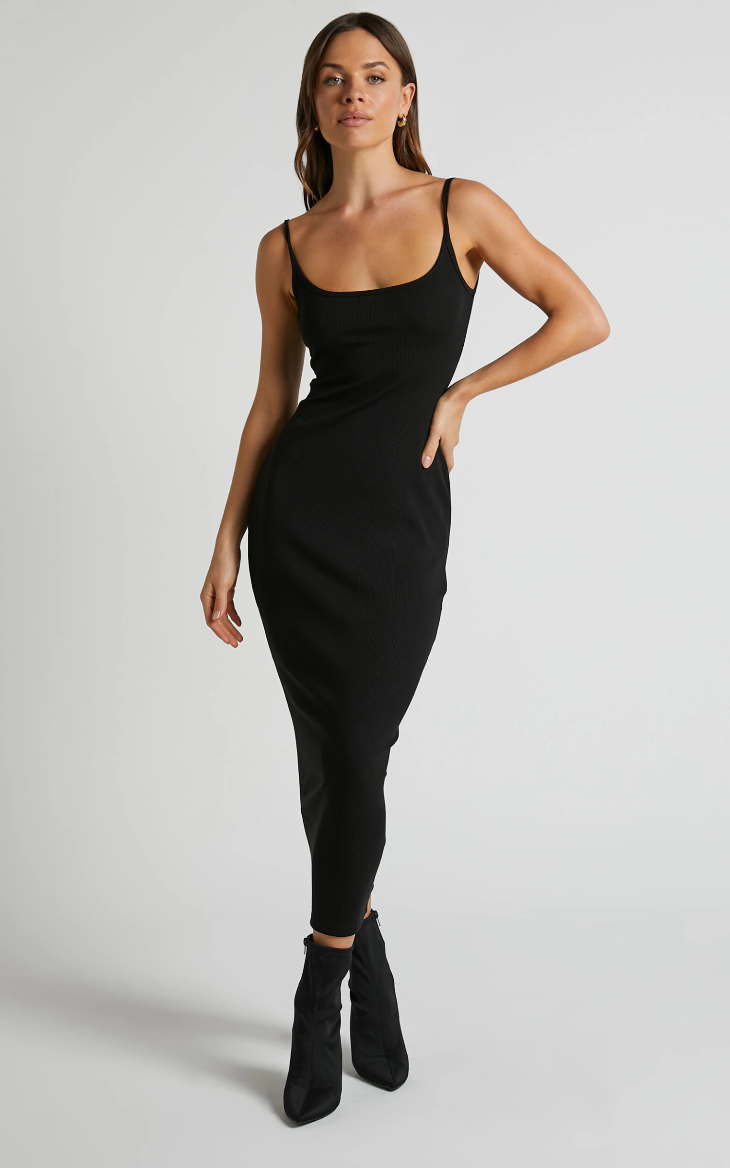 Showpo Reyneth Low Back Bodycon Rib Midi Dress In Black 5 Showpo Reyneth Low Back Bodycon Rib Midi Dress In Black - Image 5
