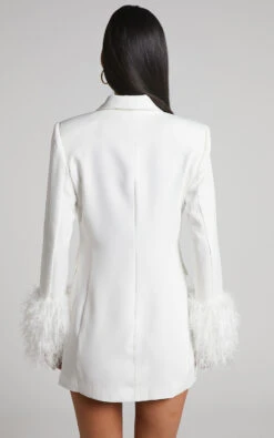 Showpo Rhaiza Mini Dress - Faux Feather Trim Double Breasted Blazer Dress In White 14 Showpo Rhaiza Mini Dress - Faux Feather Trim Double Breasted Blazer Dress In White -Showpo Women's Clothing Store Rhaiza Faux Feather Trim Blazer Dress in White 6