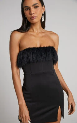 Showpo Rhaiza Mini Dress - Faux Feather Trim Strapless Dress In Black 11 Showpo Rhaiza Mini Dress - Faux Feather Trim Strapless Dress In Black -Showpo Women's Clothing Store Rhaiza Faux Feather Trim Strapless Mini Dress in Black 3